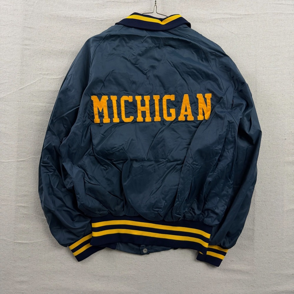 Don Alleson Athletic Michigan Varsity Jacket Mens XL Navy Blue Yellow Bomber